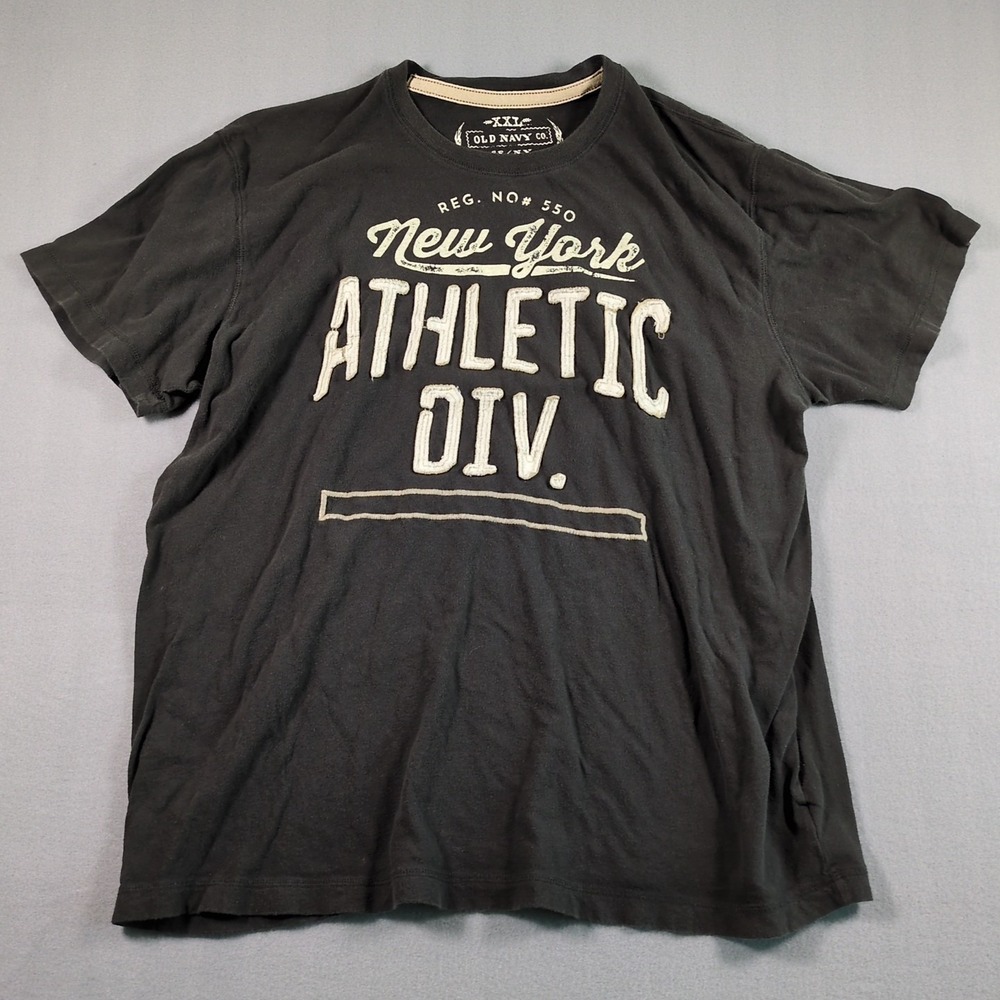 Y2K Old‎ Navy NY Spell Out Embrd Sz XXL Athletic Div. T-Shirt Tee Gray
